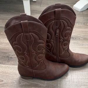 Kids Brown Western Cowboy Boots with Side Zip